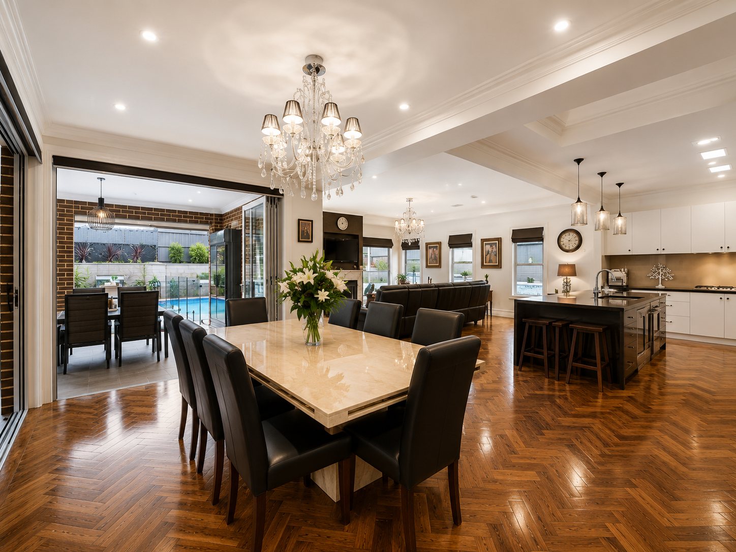 Dining room opening to the pool terrace, Grace Street, Camberwell