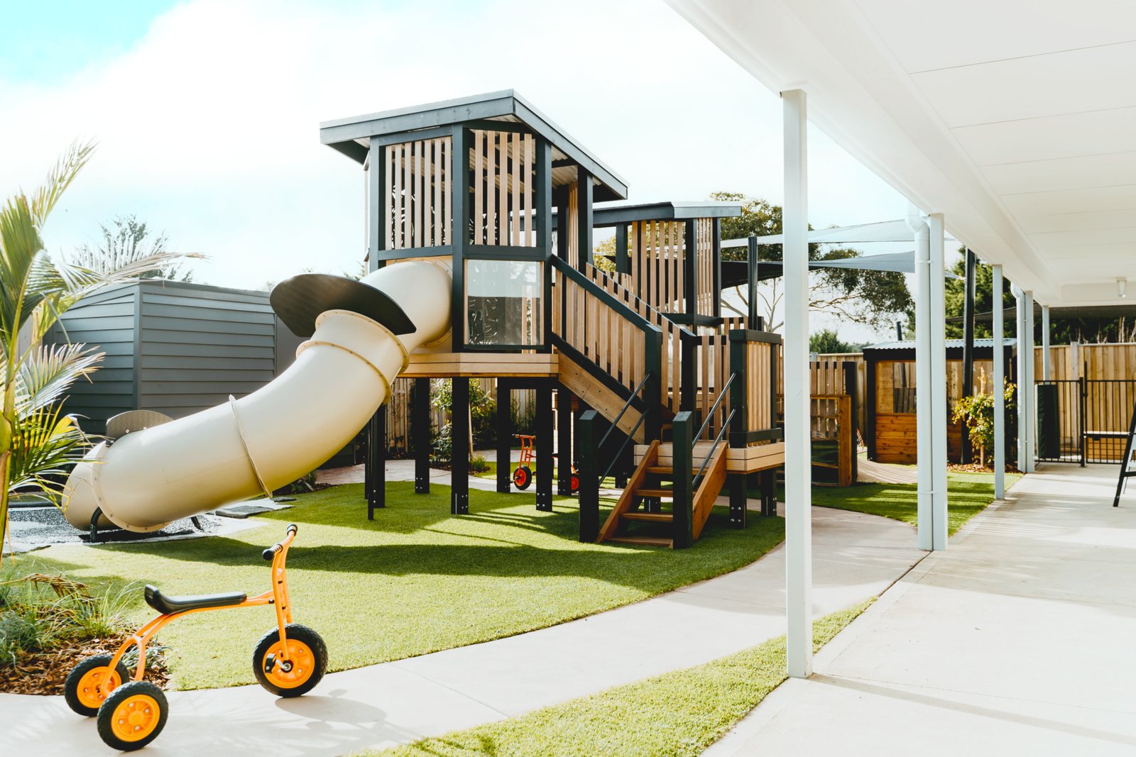 Outdoor play structure and slide, Wallan Central early learning centre